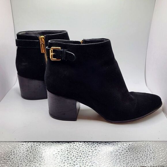 MK Michael Kors Black Suede Side Zip Block Heel Ankle Boots sz.7M $295 - Picture 1 of 10
